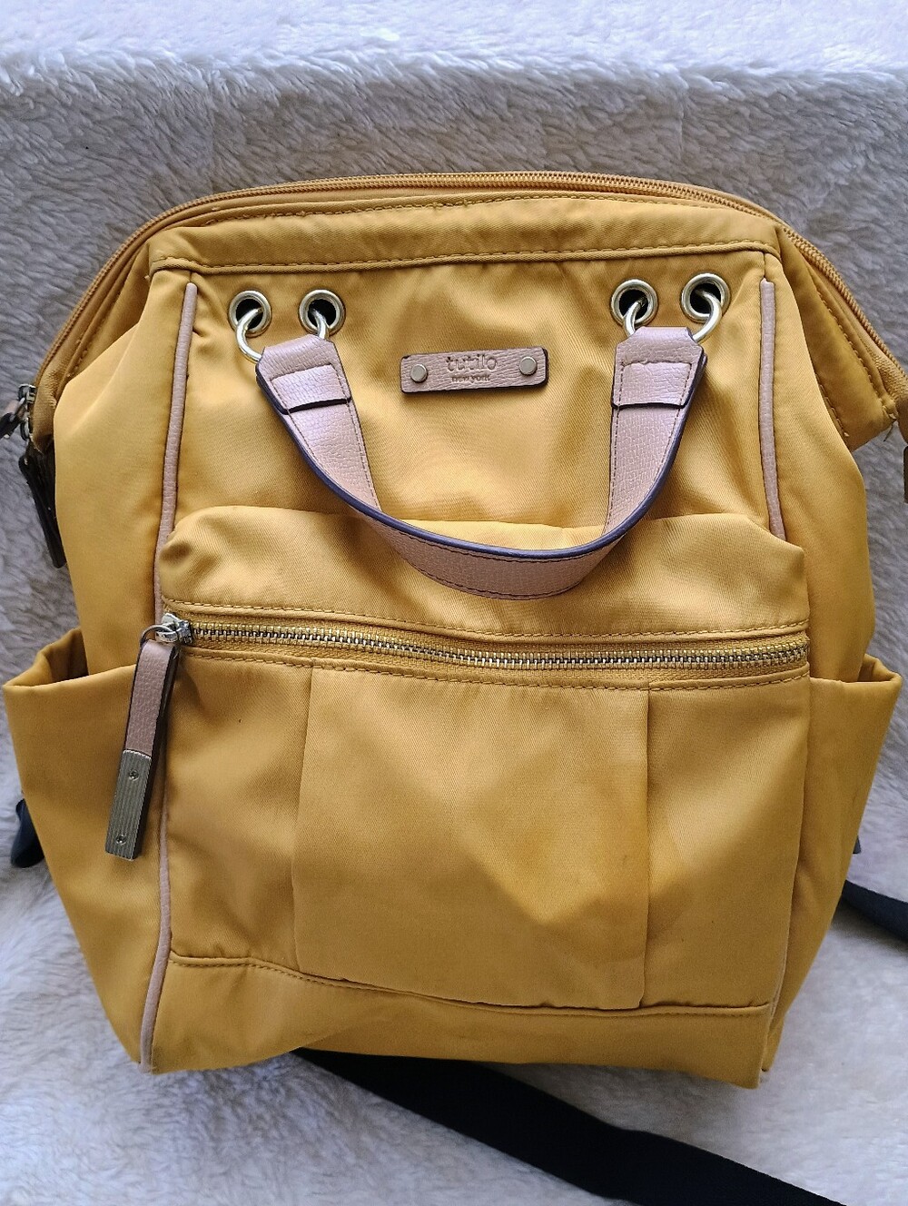 Tutilo New York "Cosmo" Nylon Convertible Backpack Tote - Mustard Yellow
